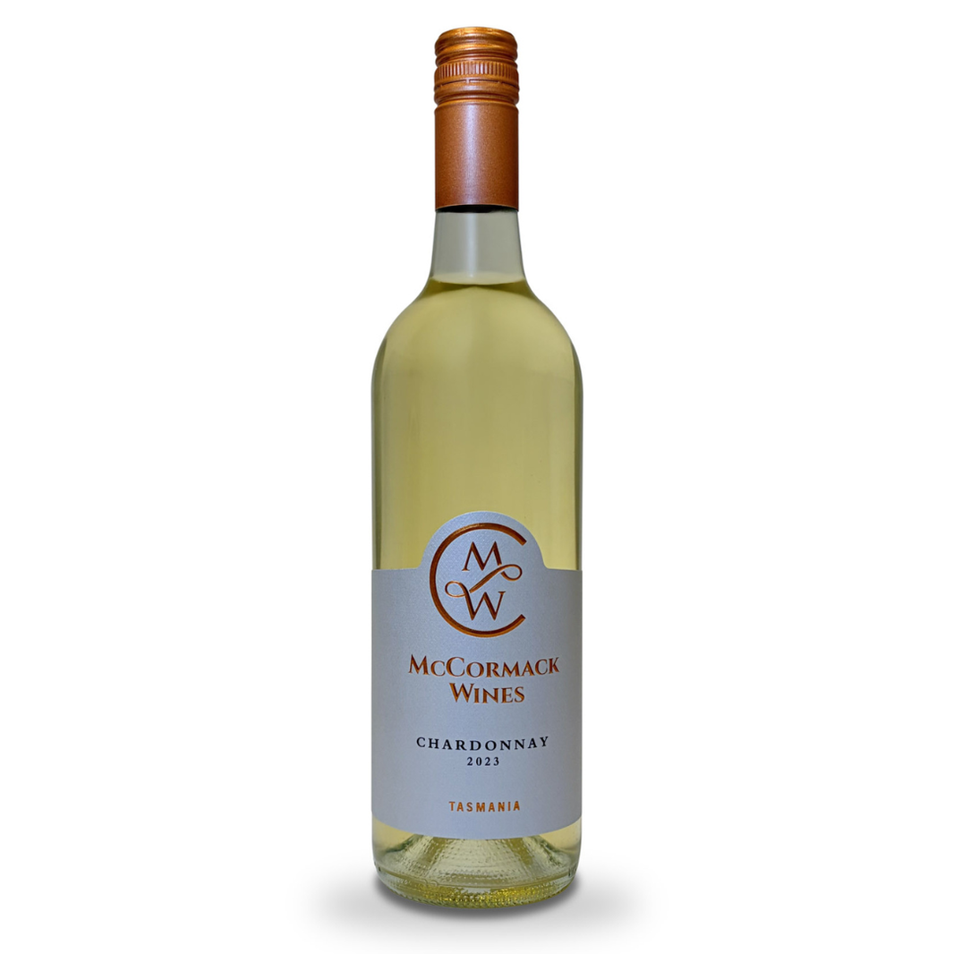 Bottle of McCormack Wines 2023 Chardonnay on a white background