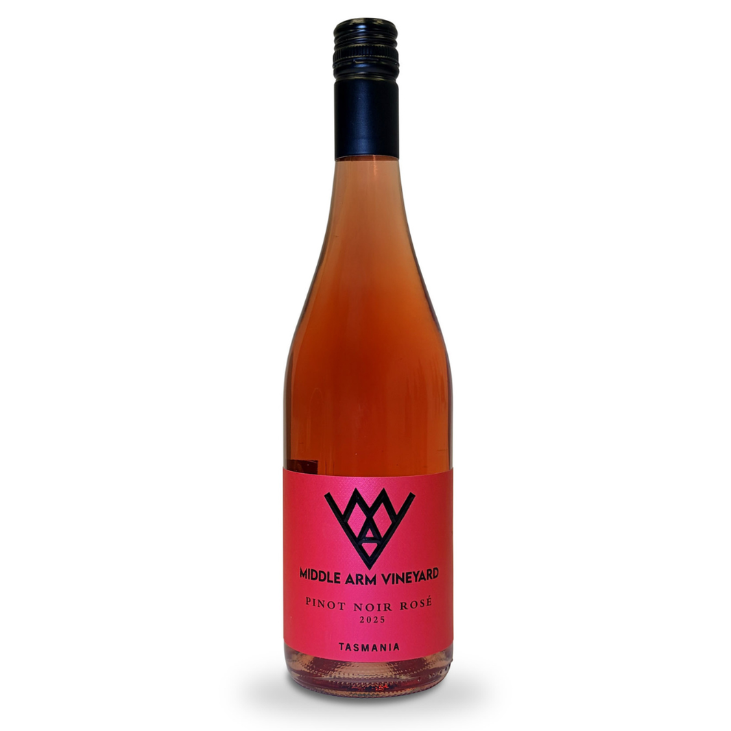 Bottle of Middle Arm Vineyard 2024 Pinot Noir Rosé on a white background
